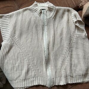Pure Handknit Cream Zip-Front short sleeve 100% cotton Knit Sweater Jacket